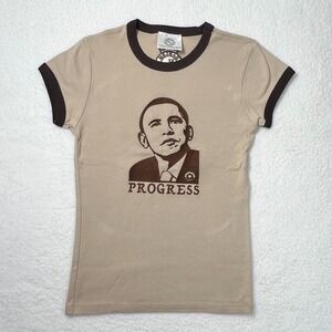 Harlem Underground‎ President OBAMA T-Shirt Beige Cotton Women's Size S VTG NWT